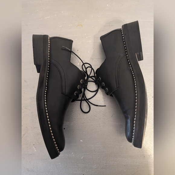 Miista London "Adelaide" Black Leather Oxfords with metal chain trim Sz 7.5 US - Picture 8 of 13